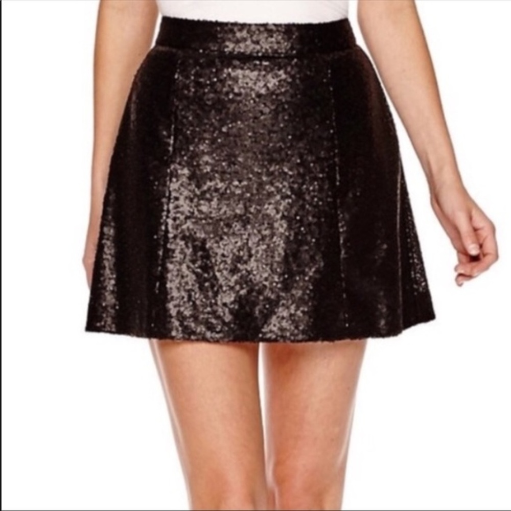 DECREE Black Sequin Skater Skirt L